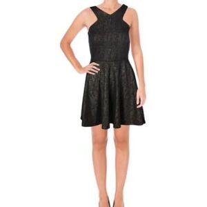 Aqua A-Line sleeveless Black Metallic Skater Dress